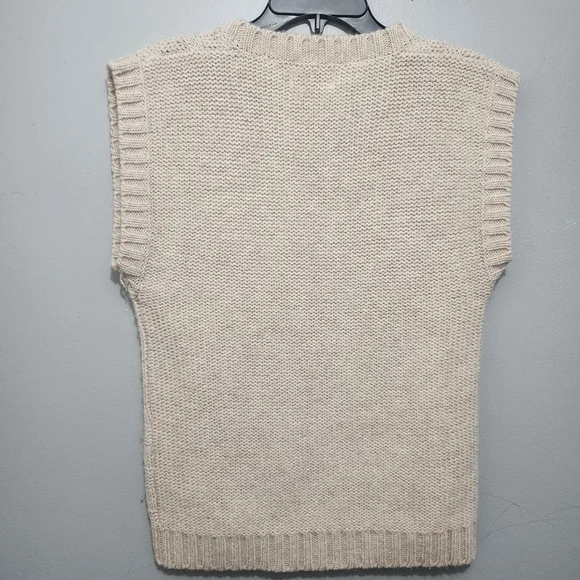Vintage Pqs Women's Cream Knit Sweater Vest Pure Wool Size M - Picture 4 of 5